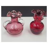 Crackle Glass Vase 5 1/4"h &  Handled Vase 4 3/4"