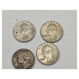 4  Silver 1964 Washington Quarters