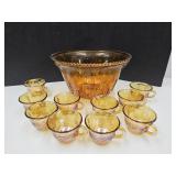 Indiana Carnival Glass  Punch Bowl & 10 Cups