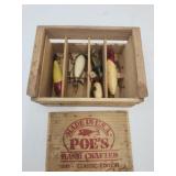 Vintage Lot of Wood Fishing Lures in Wood Box