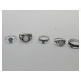 5 Silver Plated Rings w Imitation Stones SZ 5.5 -9