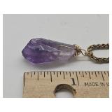 Gold Tone Necklace w Amethyst Tooth Pendant