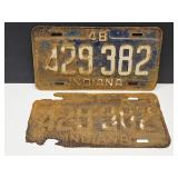 1948 Indiana Embossed Pair Of License Plates