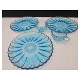 Peacock Blue Plates Glass Cups+