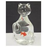 Art Glass Cat w/Fish   6"h
