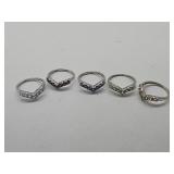 5 Sterling Silver Multicolor Chevron Rings JTV Sz8