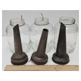 Vtg Kendall Oil Quart Jars W Tin Spouts