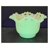 Uranium  Glass Custard Satin Fenton Basket  5 1/4w