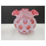 6" w Fenton Cranberry Opalescent Glass Coin Dot