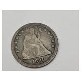 1891 Seeded Liberty SIlver Quarter Coin