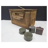 Military Lot Ammo Box, Oil Cans, Shoe Dubbing Cans