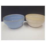 2 Primitive Crock Bowls Blue One With Crack 10"w