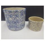 2 Sponge Ware  Roseville Crocks 4.5 & 6.5" wide