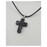 Dalmation Jasper Cross on Cord Necklace