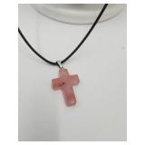 Rose Quartz Cross on Cord Necklace