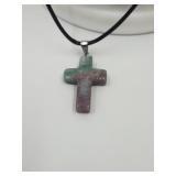 Natural Stone Green & Purple Cross on Necklace