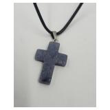Blue Gray Natural Stone Cross on Necklace