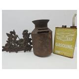 Primitive Ornate Cast Iron , Can, Gas Can SEE PICS