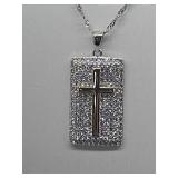 White CZ 14KG Over Silver  JTV  Cross Necklace
