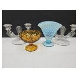 Hobnail Fan Vase, Moon Stars Compote, Candleholder