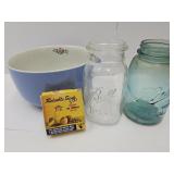 Hall 9"w Pottery Bowl & 2 Ball Jars