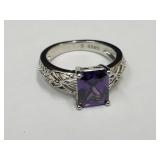 New 925 Silver Ring w  Purple Set Ring SZ 6
