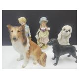 3 Dog Statues Collie, Poodle +