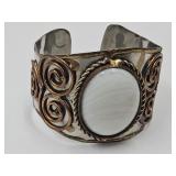 Metal Cuff Bracelet with White Stone