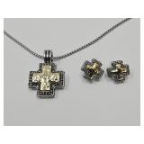 Paula Deen Jewelry 2 Toned Hammered Cross & Earri