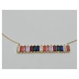 925 Silver Multi Crysytal  Necklace Gold Tone JTV