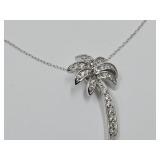 Rhodium Over 925 Sterling Silver Palm Tree Neckl