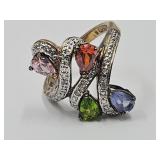 Sterling Silver 4 Stone Ring SZ 8 Gold Tone