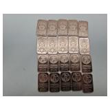 Twenty 1 Oz Premium Copper Bullion Bars 2 Designs