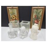Angels, VTG Wall Framed Art & Glass Block Planters