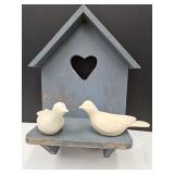 2 Ceramic Doves & Ornamental Bird Perch