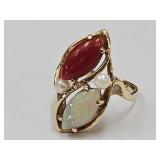 14 k Gold Ring w 2 Gems  SZ 7