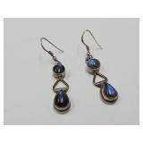 925 Silver Earrings & Blue Gems
