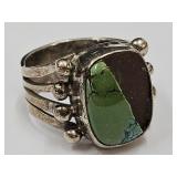E Peter Sterling Silver Ring, Broke Turquoise SZ8