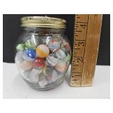 Lot of Vintage Marbles In Jar Approx 95 Marbles