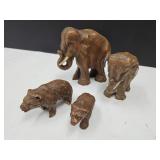 Mother & Baby Wood Elephants & Bear with Baby