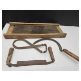 Primitive Slaw Cutter, Ice Tongs, Draw Knife +