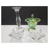 Carnival Glass Candy Dish, Candle Holders Etched+