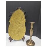 Brass Candle Holder 10 3/4 & Metal Pineapple Dish