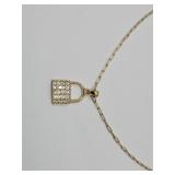 18k Yellow Gold Over CZ  Lock Pendant Necklace