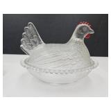 Vintage  Glass Hen on a Nest 7" L