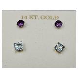 2 Pair 14k Gold Stud  Earrings