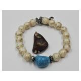 Turquoise Beed Bracelet with Fire Agate Pendant