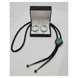 Fine Silver Plate Earrings & BOLO Turquise