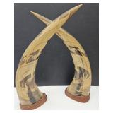 LG Pair VTG Carved  Thailand Horns w Dragons