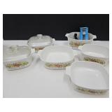 Corning  Pan Handles & Dishes w 2 Lids  1 to 3qt